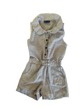 Sweet & Soft Paris Striped Peter Pan Collar Sleeveless Romper - Navy/White